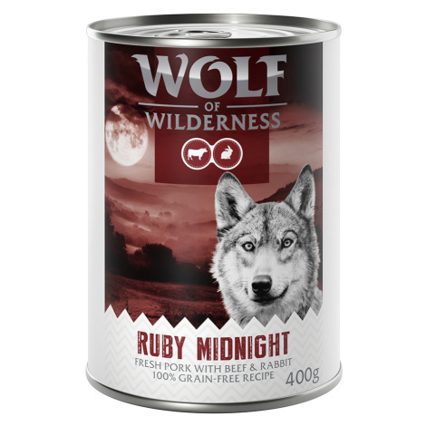 Wolf of Wilderness konzervy, 12 x 400 g - 10 + 2 zdarma - Ruby Midnight – čerstvé vepřové s hově