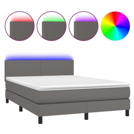 vidaXL Box spring postel s matrací a LED šedá 140x190 cm umělá kůže
