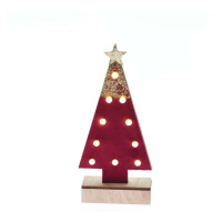 ACA Lighting dřevěná dekorace červený strom se zlatou špicí, 10 MINI LED na baterie (2xAA) WW IP