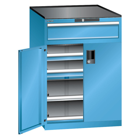 LISTA Zásuvková skříň s otočnými dveřmi, výška 1020 mm, 2 police, 3 zásuvky, nosnost 200 kg, svě