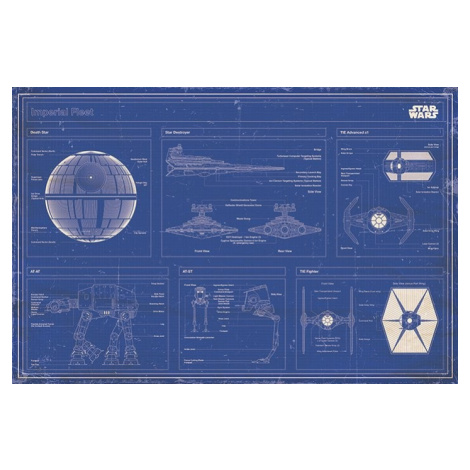 Plakát, Obraz - Star Wars - Imperial Fleet Blueprint, 91.5x61 cm Pyramid