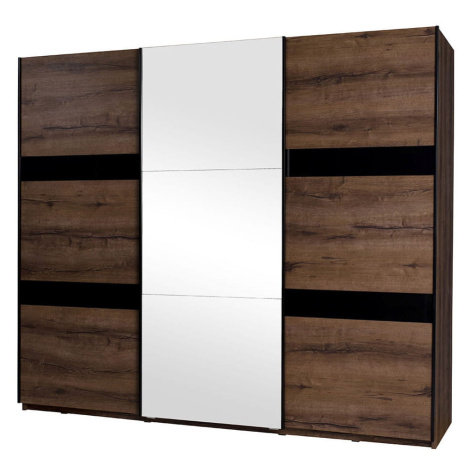 GAB Posuvná skříň se zrcadlem Devon - Klášterní dub + černý lesk GAB nábytek