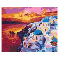 Malování podle čísel - ZÁPAD SLUNCE NA SANTORINI Rozměr: 80x100 cm, Rámování: vypnuté plátno na 