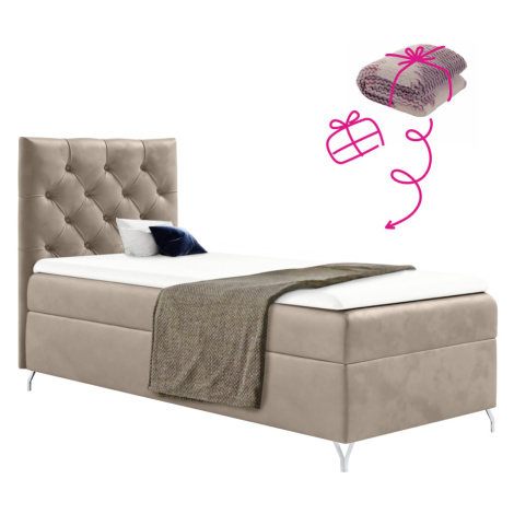 Boxspringová postel, 90x200, béžová látka Velvet, levá, GULIETTE + dárek Tempo Kondela