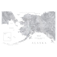 Mapa Detailed map of Alaska in grayscale watercolor, Blursbyai, 40 × 26.7 cm