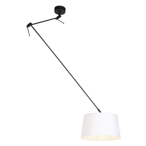 Závěsná lampa s lněným stínidlem bílá 35 cm - Blitz I černá QAZQA