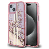 Guess PC/TPU Liquid Glitter Gold Stripe kryt iPhone 15 růžový