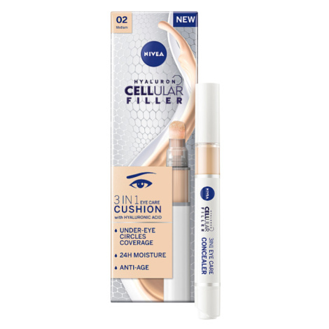 Nivea Hyaluron Cellular Filler Cushion Tónovací oční krém v houbičce 3 v 1 02 střední odstín 4ml