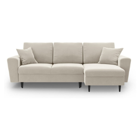 Béžová sametová rozkládací/s úložným prostorem rohová pohovka Kyoto – Cosmopolitan Design