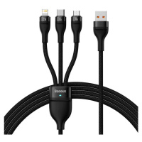 Kabel USB 3 v 1 Baseus Flash II, USB-C + micro USB + Lightning, 66 W, 1,2 m (černý)