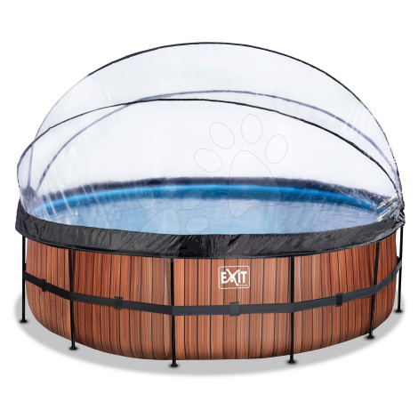 Bazén s krytem pískovou filtrací Wood pool Exit Toys kruhový ocelová konstrukce 488*122 cm hnědý