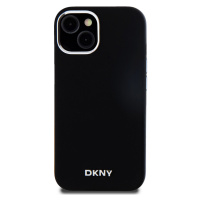 Zadní kryt DKNY Liquid Silicone Silver Metal Logo Magsafe pro Apple iPhone 15, černá