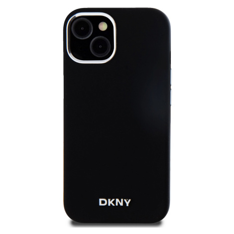 Zadní kryt DKNY Liquid Silicone Silver Metal Logo Magsafe pro Apple iPhone 15, černá