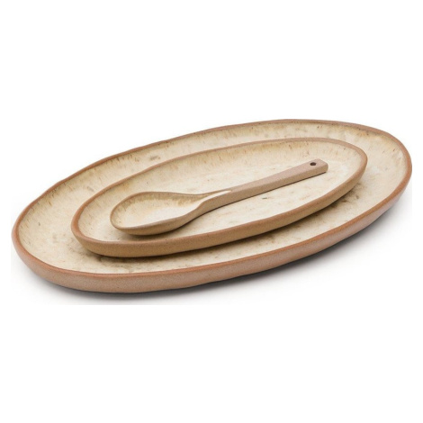 Béžové servírovací keramické talíře v sadě 3 ks Zunel – Kave Home