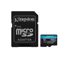Kingston MicroSDXC karta 256GB Canvas Go! Plus, R:170/W:90MB/s, Class 10, UHS-I, U3, V30, A2 + A