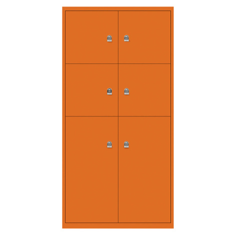 BISLEY LateralFile™ Lodge, se 6 uzamykatelnými boxy, výška 4 x 375 mm, 2 x 755 mm, oranžová