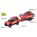 Autíčko hasičské s přívěsem a lodí Land Rover Fire Rescue Majorette kovové se zvukem a světlem d