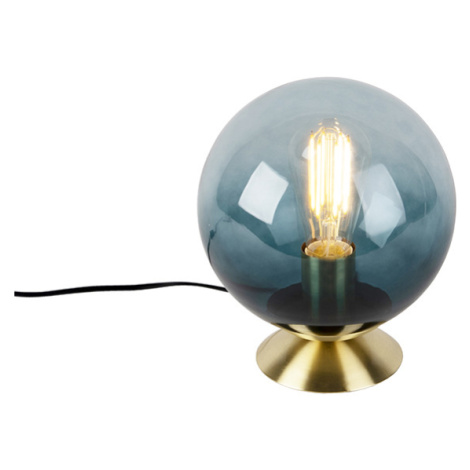 Art deco stolní lampa mosaz s modrým sklem - Pallon QAZQA