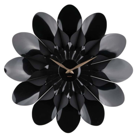 Černé nástěnné hodiny Karlsson Flower, ø 60 cm