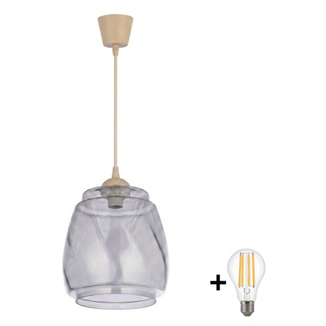 Brilagi - LED Lustr na lanku R GLASS 1xE27/60W/230V pr. 26 cm béžová/kouř šedá NSTK7417+TK8619A