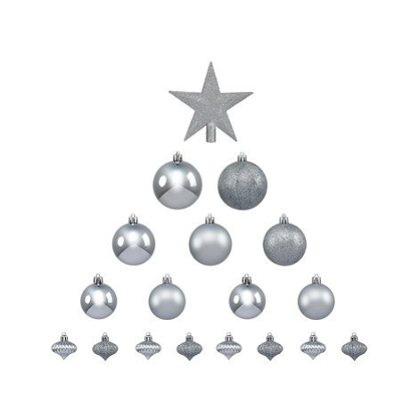 Fééric Lights and Christmas Vánoční koule s hvězdou, sada 18 kusů, stříbrné
