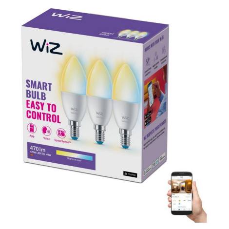 WiZ SADA 3x LED Stmívatelná žárovka C37 E14/4,9W/230V 2700-6500K CRI 90 Wi-Fi - WiZ