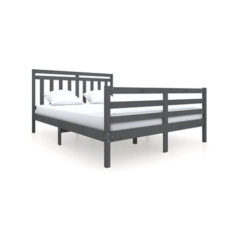 Rám postele šedý masivní dřevo 160 × 200 cm, 3100666 SHUMEE