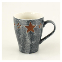 Hrnek dekor hvězdy + lžička šedý porcelán 10cm