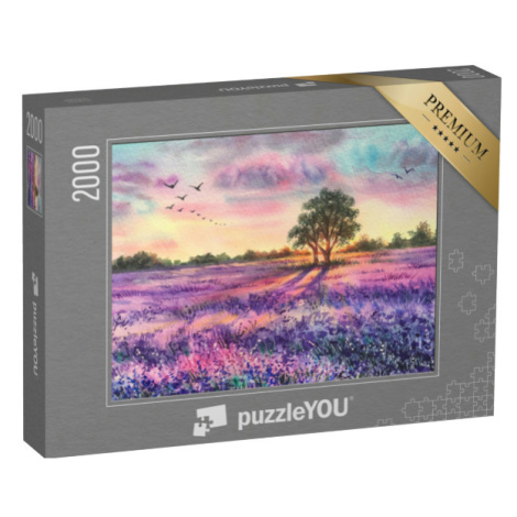 puzzle 2000 dílků „Západ slunce nad levandulovým polem“