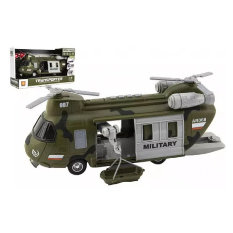 Vrtulník/Helikoptéra vojenská plast 28cm na baterie se světlem se zvukem v krabici 32x19x12cm Teddies