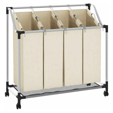 vidaXL Koš na třídění prádla se 4 vaky krémový ocel