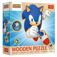 TREFL Dřevěné obrysové puzzle Sonic: Veselý Sonic 50 dílků