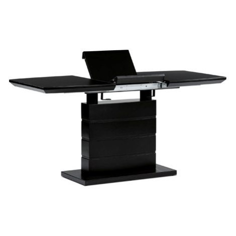 Jídelní stůl 110+40x70 cm, černá 4 mm skleněná deska, MDF, černý matný lak Autronic