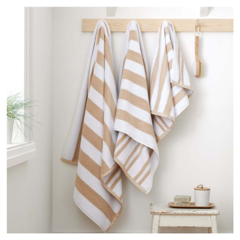 Béžovo-bílý bavlněný ručník 50x85 cm Stripe Jacquard – Bianca