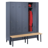 Wolf Šatní skříňka s představnou lavicí, plnostěnné dveře, šířka oddílu 300 mm, 5 oddílů, modroš