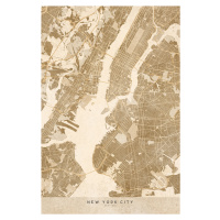 Mapa Map of New York City in sepia vintage style, Blursbyai, (26.7 x 40 cm)
