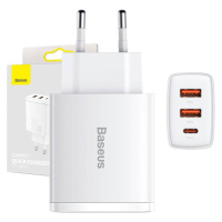 Baseus Compact Quick Charger, 2xUSB, USB-C, PD, 3A, 30W (bílá)