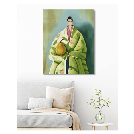 Obrazy na stěnu - Japonská žena s hruškou Rozměr: 80x100 cm, Rámování: vypnuté plátno na rám