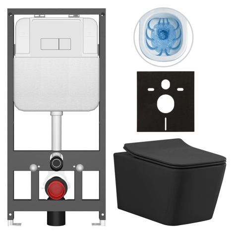 Kompletní WC set Basic/Forte - černá matná - WC tlačítko Modulo/Bílá - závěsné - předstěnová ins