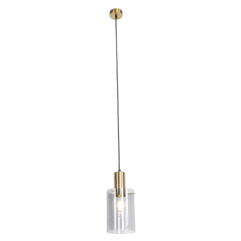 Chytrá závěsná lampa mosazná s kouřovým sklem včetně WiFi A60 - Vidra QAZQA