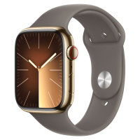 Apple Watch Series 9 Cellular 45mm Zlatá ocel s jílově šedým sportovním řemínkem S/M Zlatá