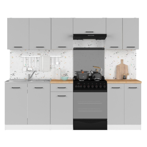 Kuchyně JAMISON 180/240 cm bez pracovní desky, bílá/světle šedý lesk Brw