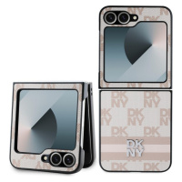 DKNY PU Leather Checkered Pattern and Stripe kryt Samsung Galaxy Z Flip 6 růžový