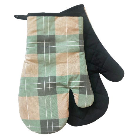 Kuchyňské bavlněné rukavice - chňapky TARTAN zelená 100% bavlna 19x30 cm Balení 2 kusy - levá a 