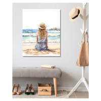 Obrazy na stěnu - Žena u moře Rozměr: 80x100 cm, Rámování: vypnuté plátno na rám