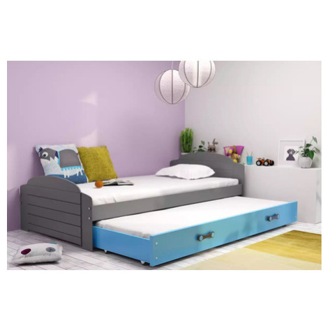 Dětská postel LILI s výsuvným lůžkem 90x200 cm - grafit Modrá BMS