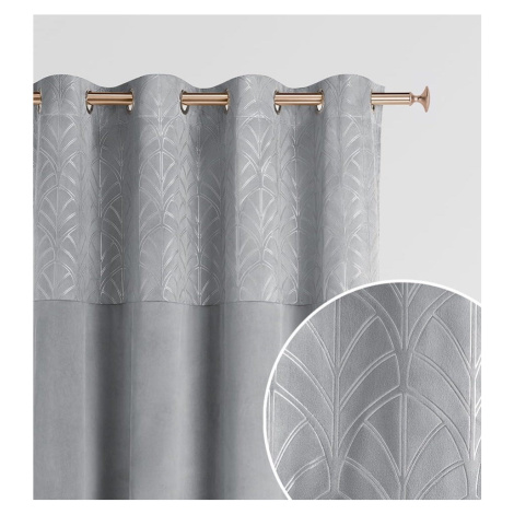 Designový šedý zatemňovací závěs se stříbrnými kruhy 140 × 250 cm