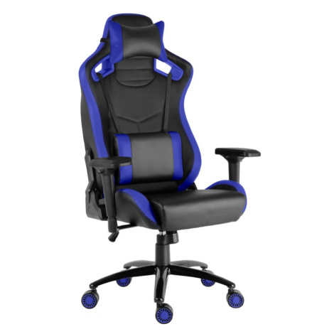 Herní židle IRON XXL — PU kůže, černá / modrá, nosnost 140 kg Racing