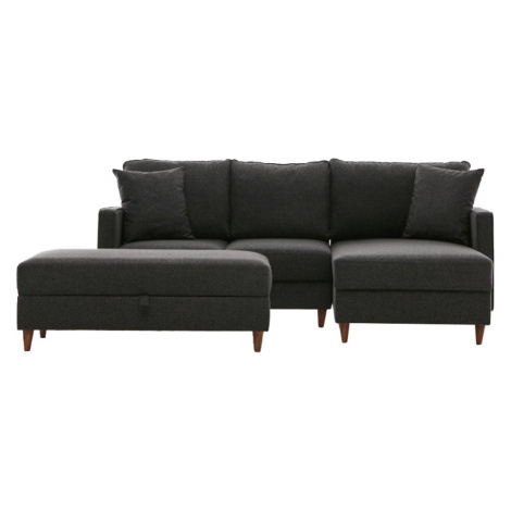 Hanah Home Rohová sedací souprava Eva 210 cm s taburetem antracitová pravá