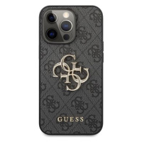 Guess PU 4G Metal Logo Zadní Kryt pro Apple iPhone 13 Pro Grey